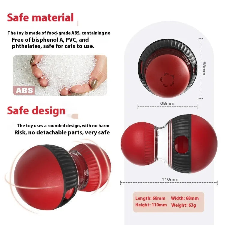 Plastic rotating cat toy with food-dispensing ball and sound module in Super Ball colour.