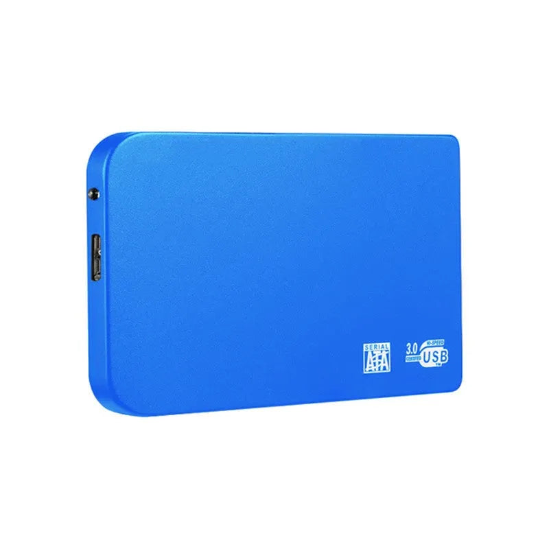 USB 3.0 solid state mobile hard disk in metal shell, available in black, blue, red, and silver.