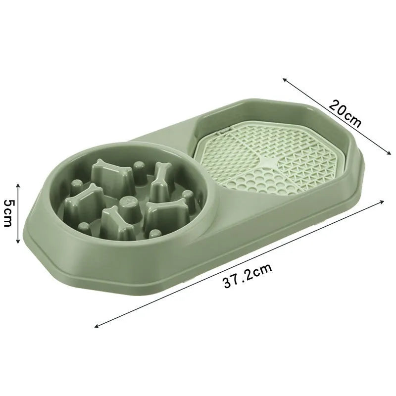 Blue slow feeder dog bowl with puzzle ridges and non-slip base for small to medium dogs.