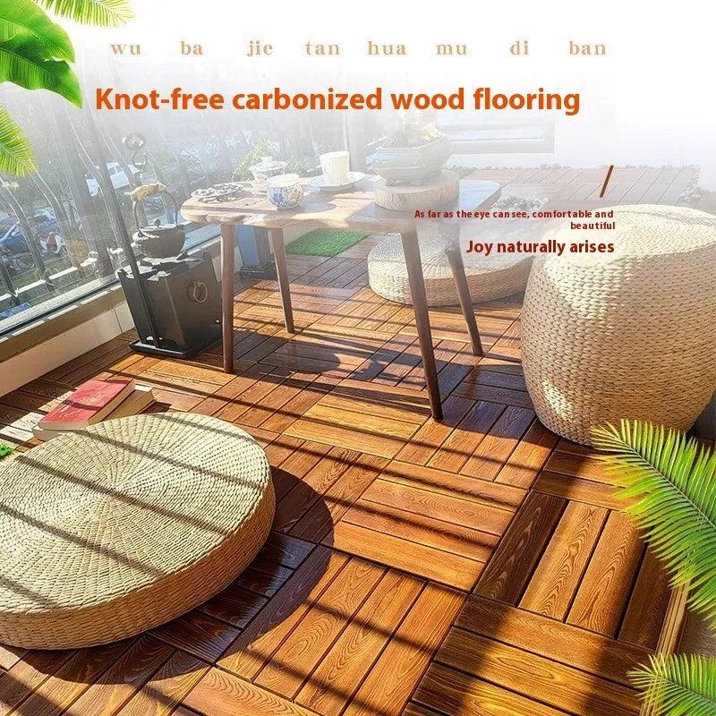 Four 30x30cm camphor pine wood flooring tiles with brushed oil finish