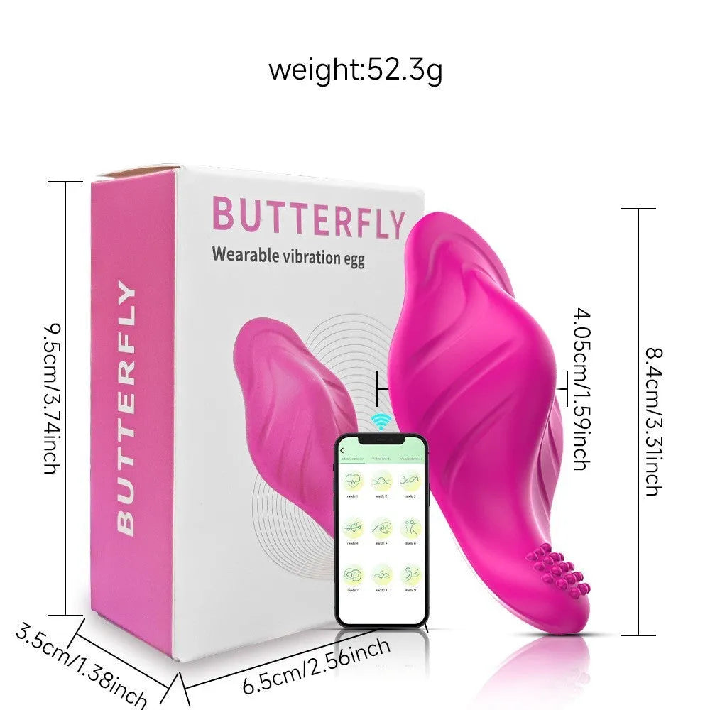 Rose red wearable female massager with butterfly design and USB charging port