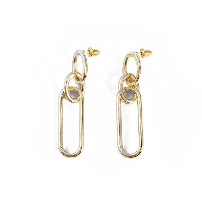 Sterling silver needle geometric hoop earrings with ring and line design on alloy base