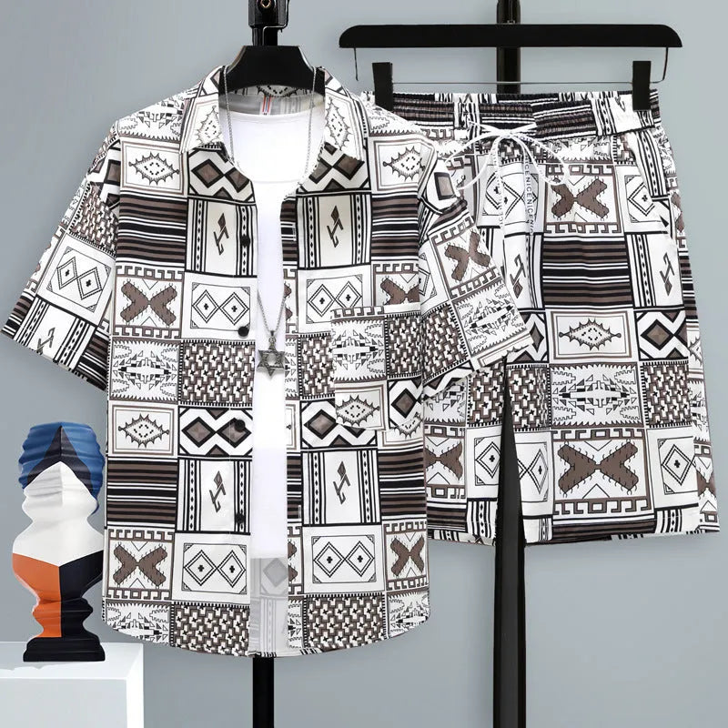 Men's casual sports two-piece set with short-sleeve top and shorts in various colours