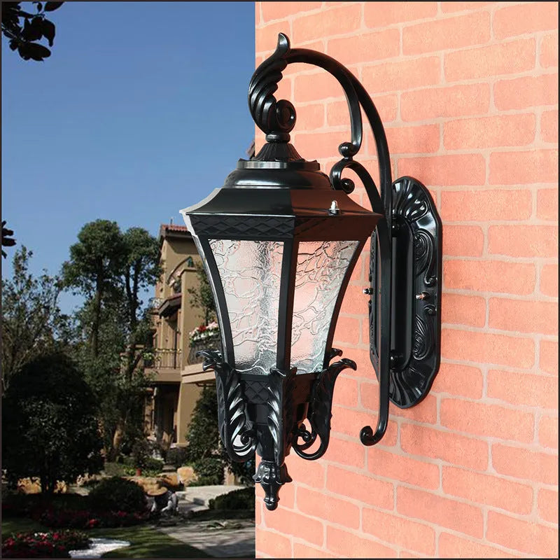 Solar-powered outdoor wall lamp in black or bronze with remote control for garden lighting
