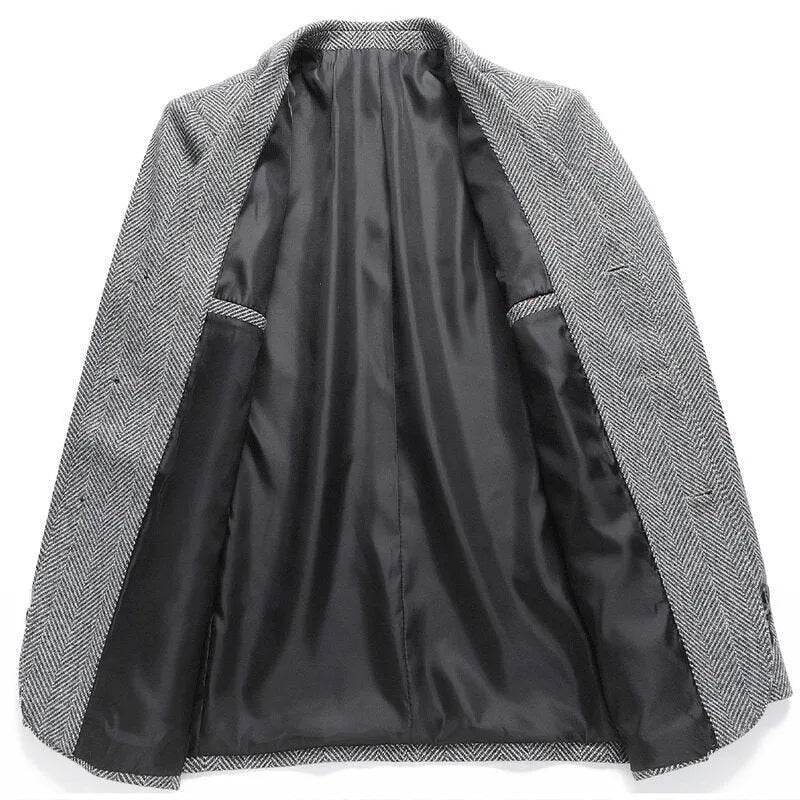 Men's solid-colour loose-fit wool-blend coat for spring and autumn casual wear