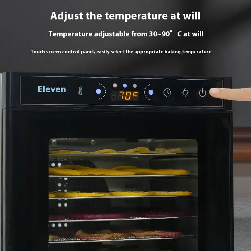 Stainless steel fruit dehydrator with visual skylight window and LED control panel