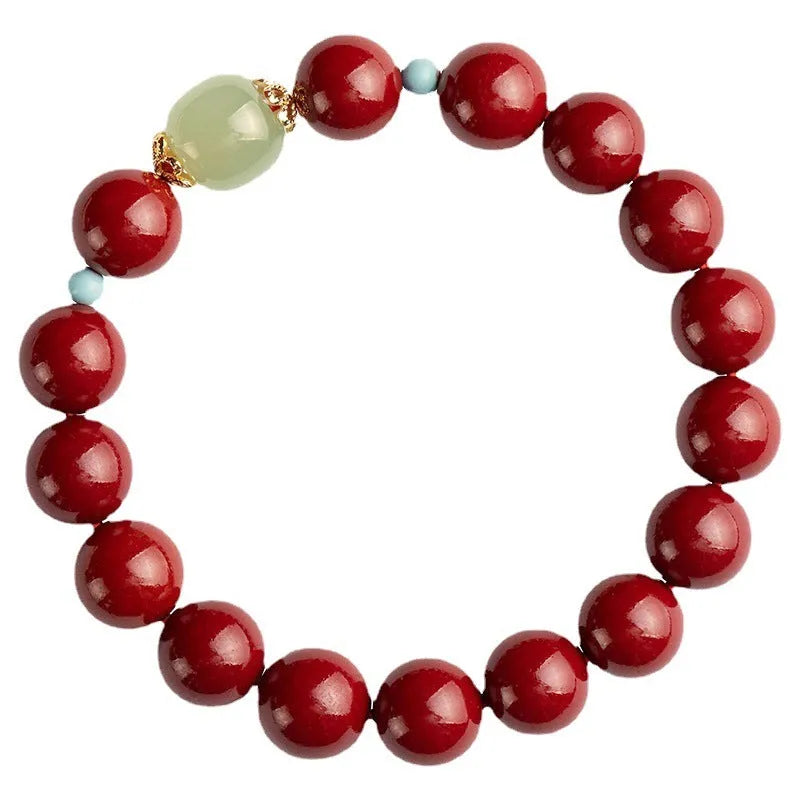 Purple gold sand cinnabar and Hetian jade bead bracelet with elliptical geometric beads