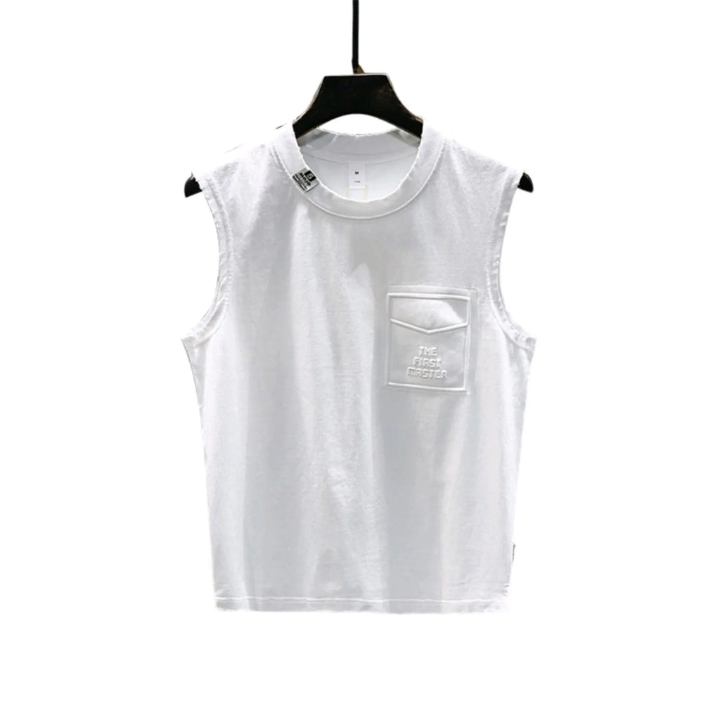 Solid colour loose cotton sleeveless t-shirt on a hanger in white or black