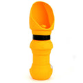 Silicone folding pet water cup shown unfolded and collapsed, in colours including black, mint green, and green pineapple pattern.