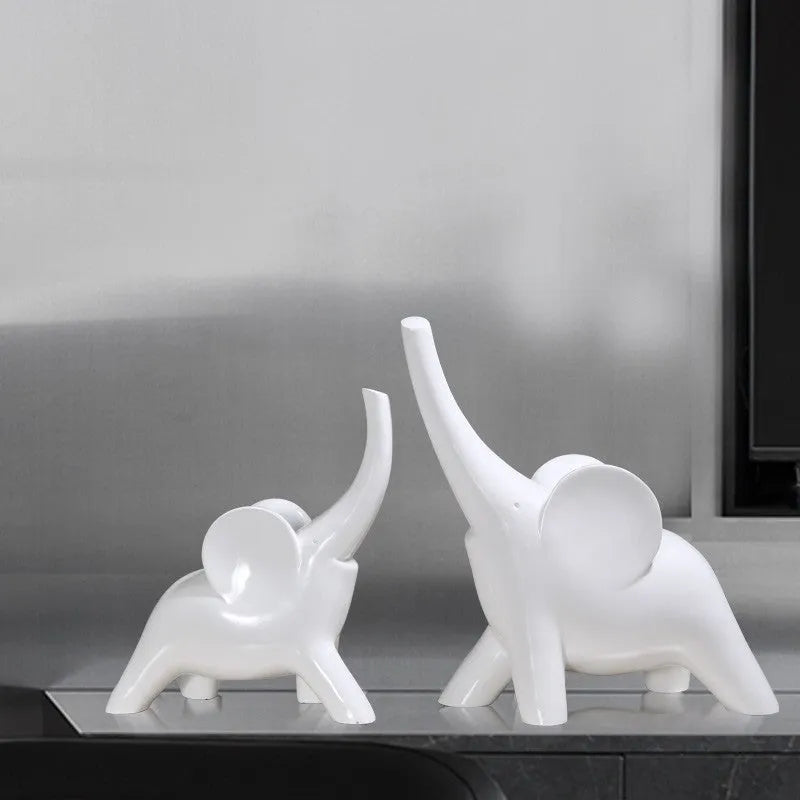 Modern resin elephant ornament figurine in rose gold or white colour with contemporary design