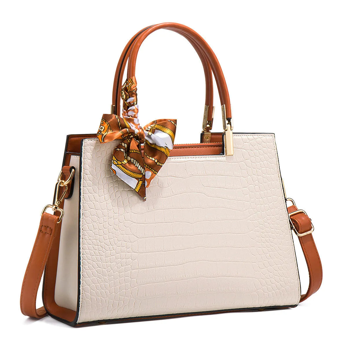 Milky white women's PU leather shoulder handbag with horizontal square shape and sewing line details