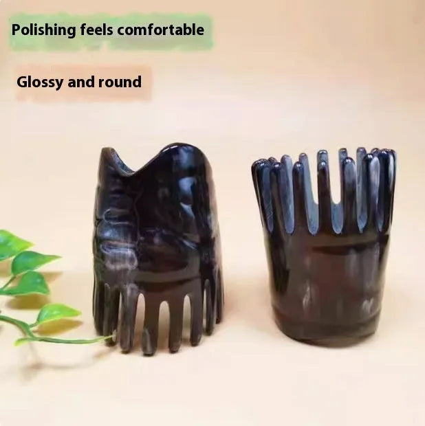 White buffalo horn meridian massage comb with wide teeth and pointed acupressure tips