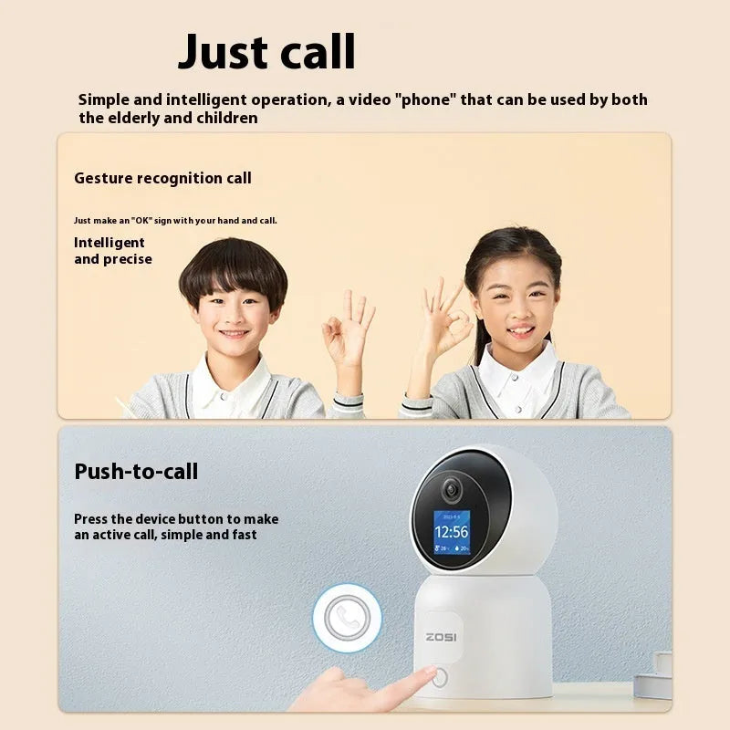Zhou Shi wireless indoor security camera with large screen and plastic shell on a screw-fixed bracket.