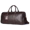 Men's black leather tote bag with single shoulder strap shown next to coffee colour option