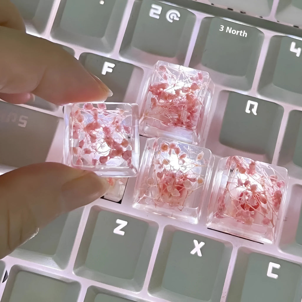 A high-transparency resin mechanical keyboard keycap with a starry sky design, shown in a choice of colours.