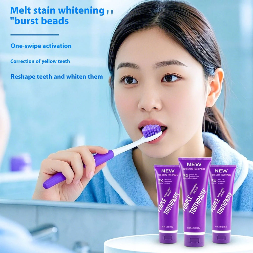 Purple whitening toothpaste tube with 120g net content for adult yellow stain removal