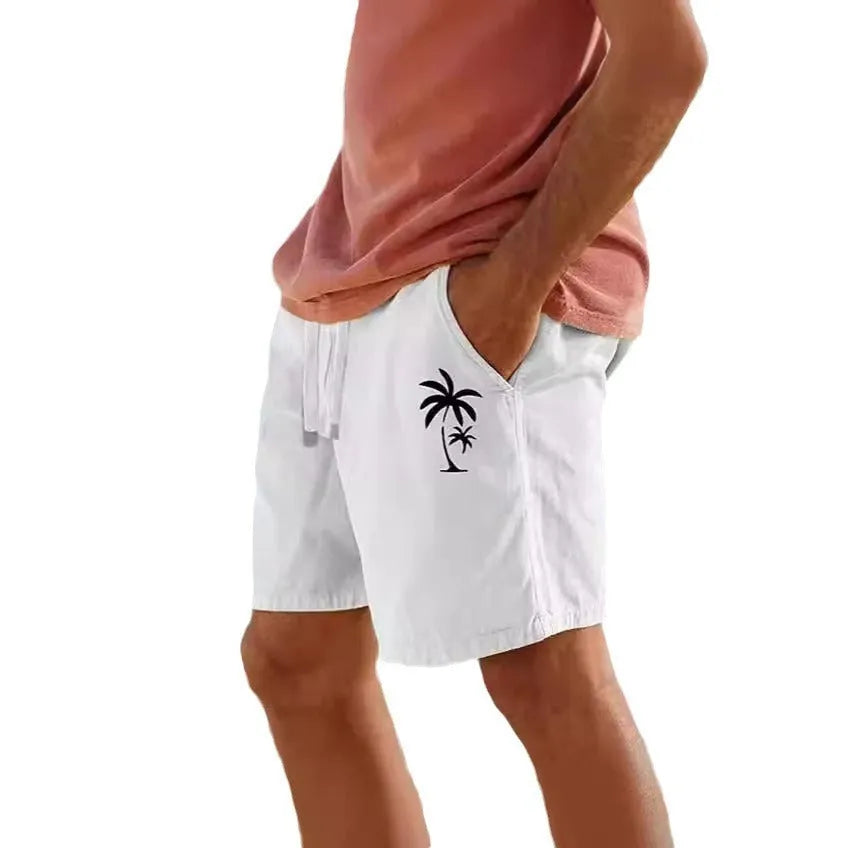 Men's straight-leg cotton blend shorts with an elastic drawstring waist, shown in one of five available colours.