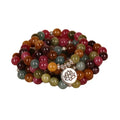 108-bead lotus hanging multi-layer bracelet in tourmaline colour on wrist