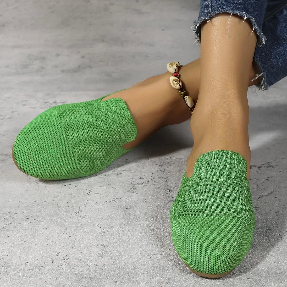Mesh sandals summer slip on casual loafers in apricot blue green colours