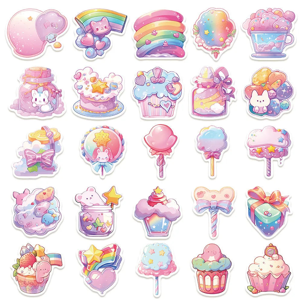 Waterproof decorative stickers with candy small items design in fresh colours, 50 sheets