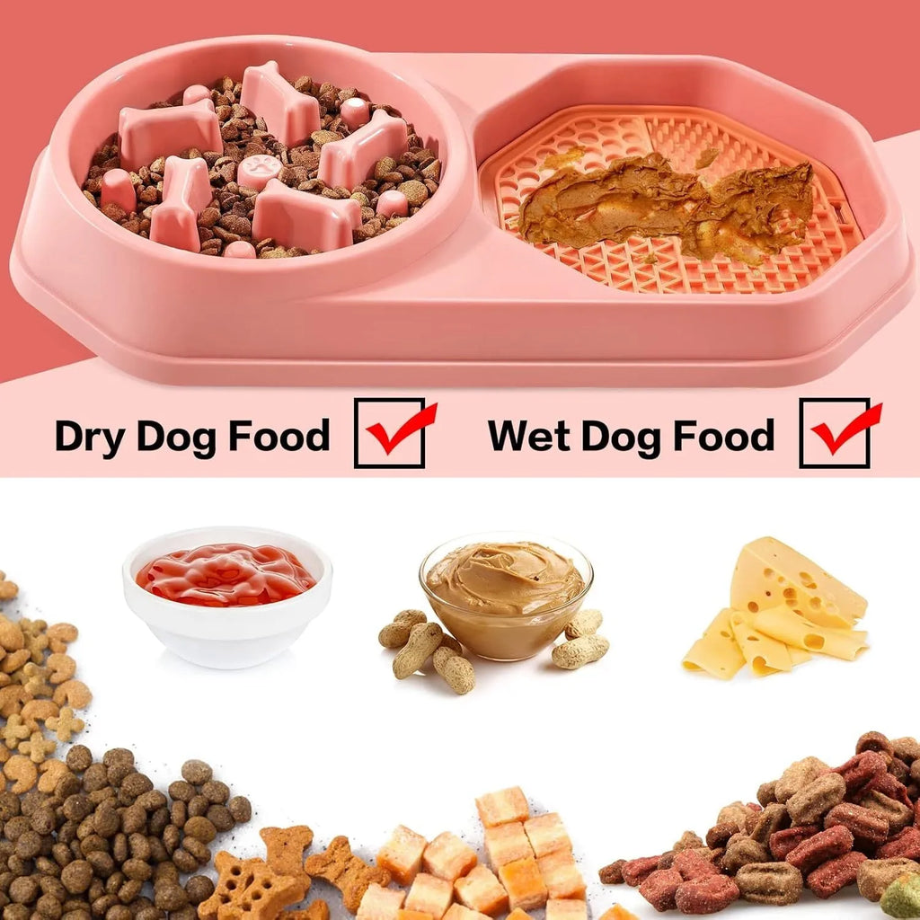 Blue slow feeder dog bowl with puzzle ridges and non-slip base for small to medium dogs.