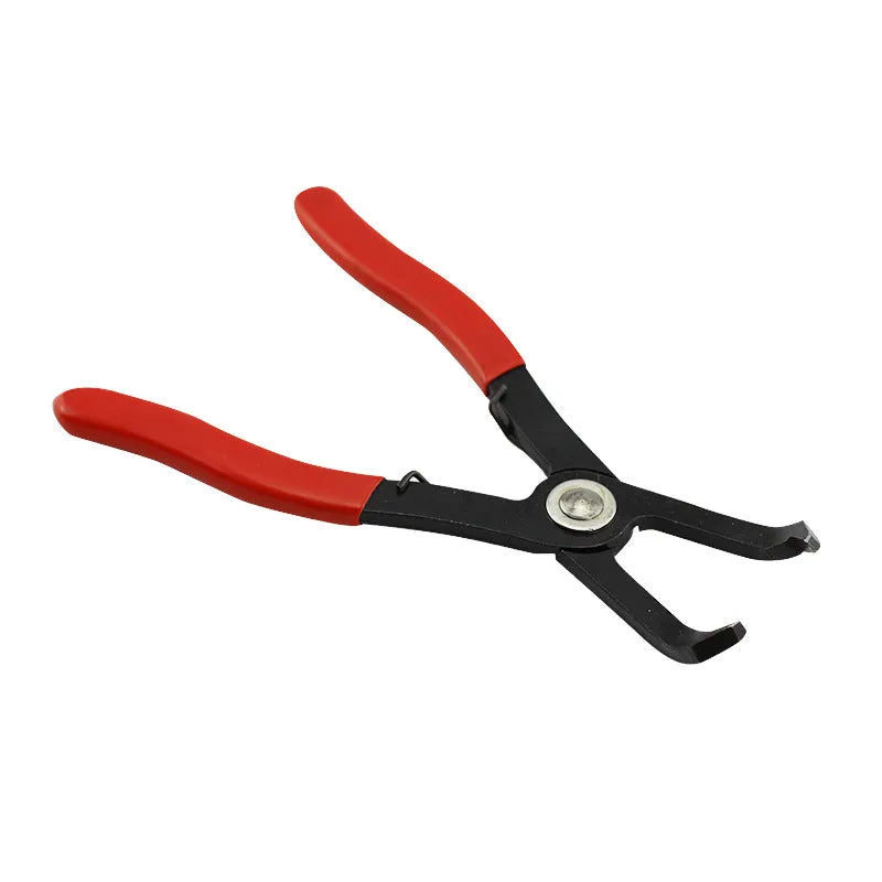 Red handled interior round nail removal pliers with 50# carbon steel construction.