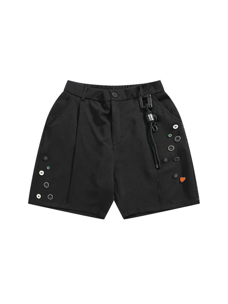 Men's black semi-elastic shorts with loose fit and straight leg design