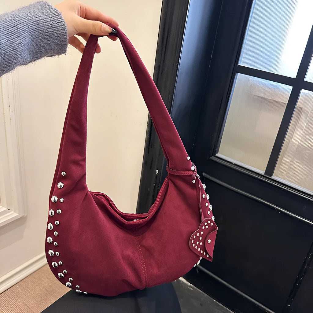 Women's soft plush underarm tote handbag in retro styling, strapless design