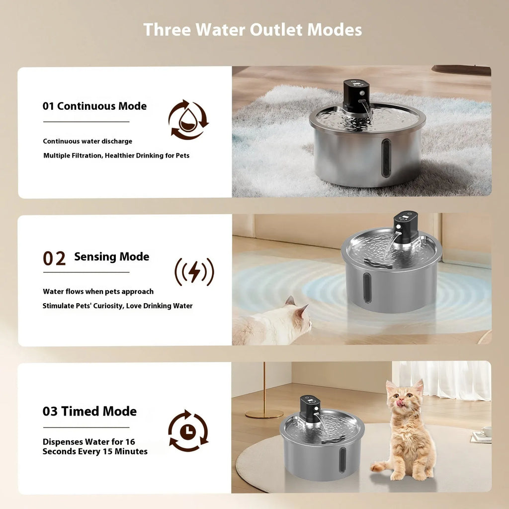 Stainless steel pet water fountain with temperature control base in black or white