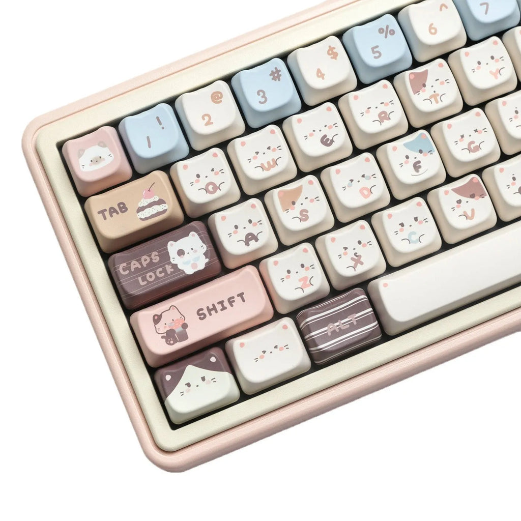 High Sea Salt Cat mechanical keyboard PBT keycap set showing pastel colour design and 7u spacebar
