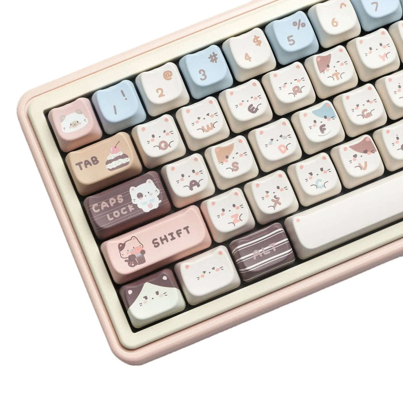 High Sea Salt Cat mechanical keyboard PBT keycap set showing pastel colour design and 7u spacebar