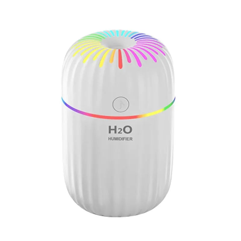 Compact white USB humidifier with 300ml water tank on desk with measuring tape showing 75mm dimensions