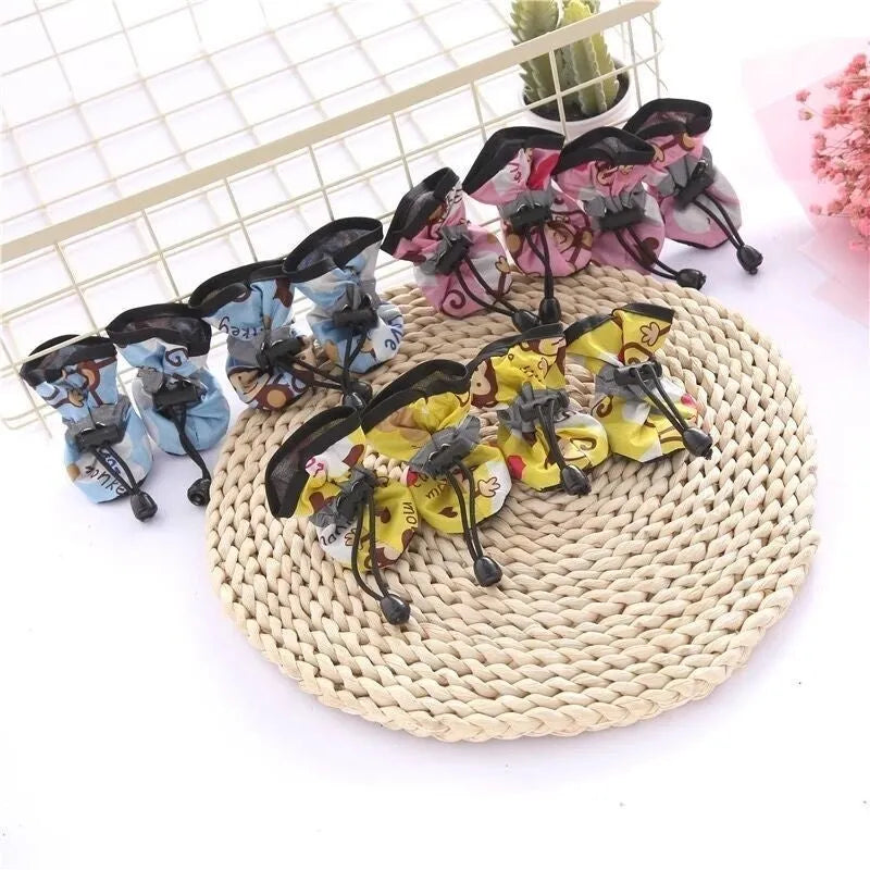 Four seasons breathable cloth dog shoes with soft sole in multiple colour options