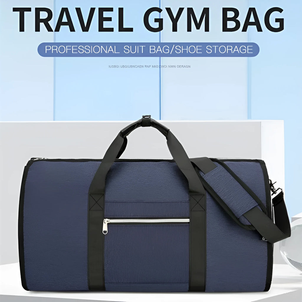 Grey waterproof oxford cloth sports bag with expansion feature and organisational compartments