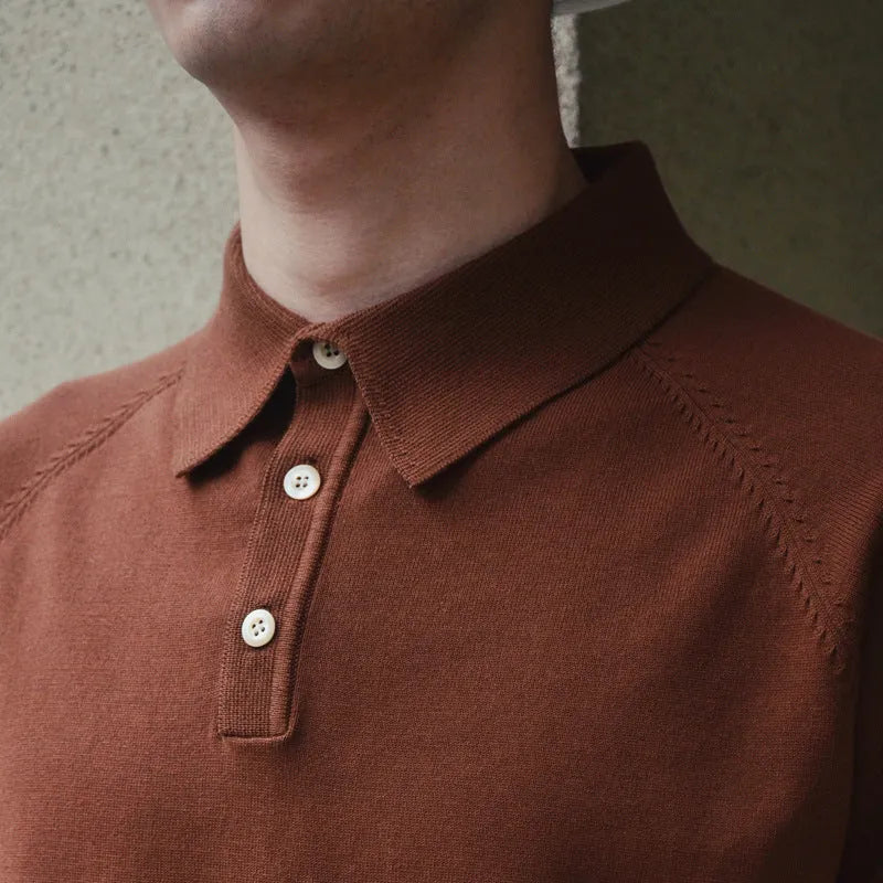 Retro slim fit cotton short-sleeved T-shirt in dark brown, shown flat.