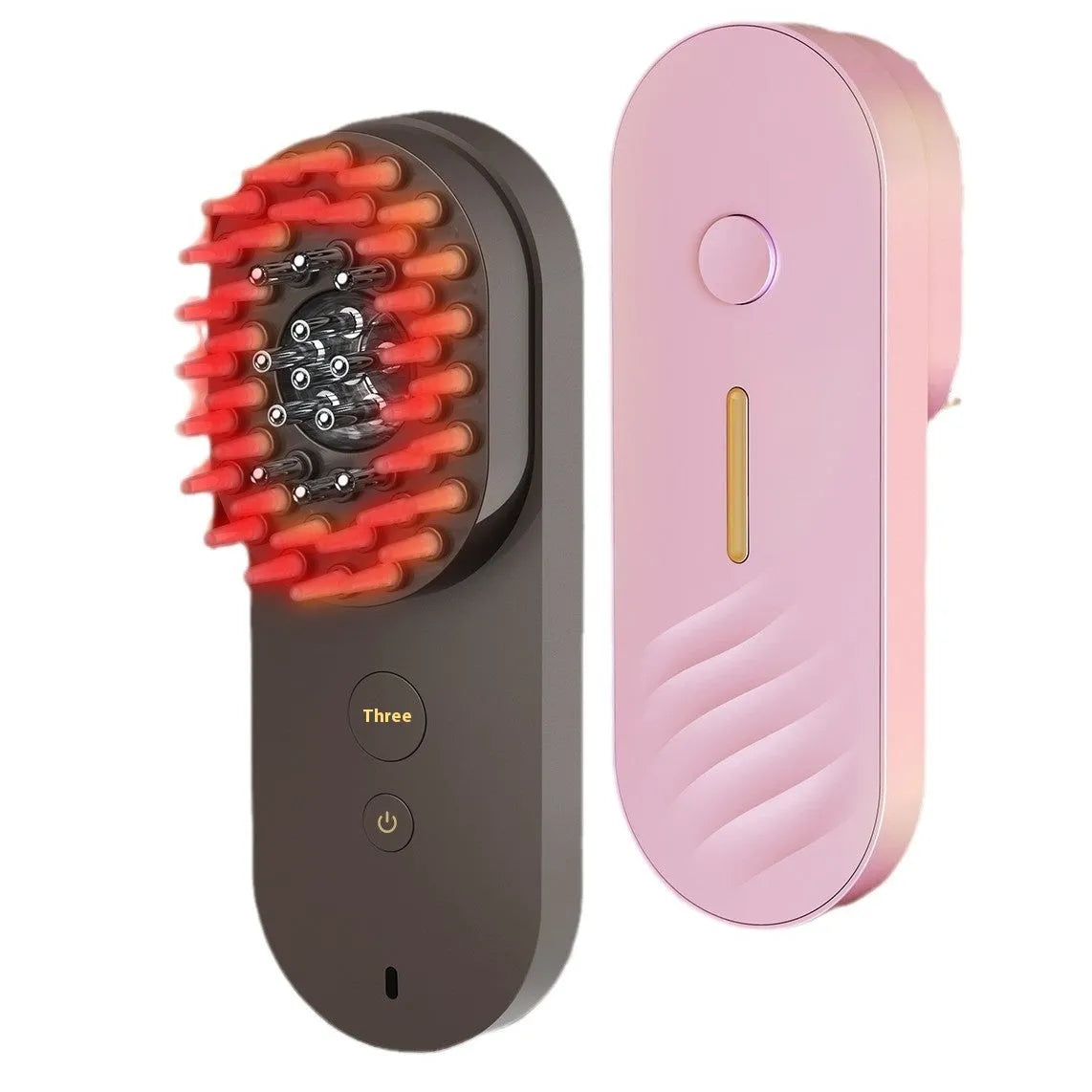 Pink and black smart massage comb with red light therapy for hair care under 10cm