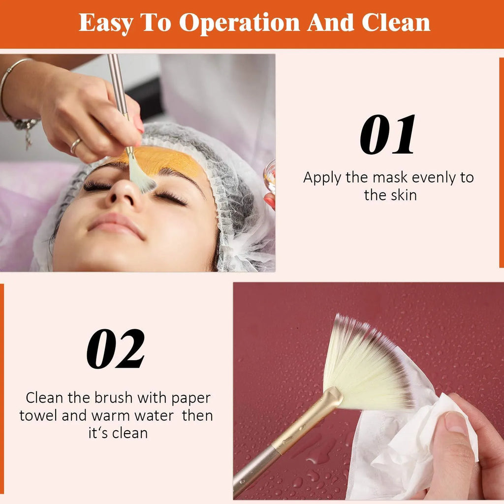 10 professional facial fan brushes with champagne finish acrylic handles and soft fibre bristles