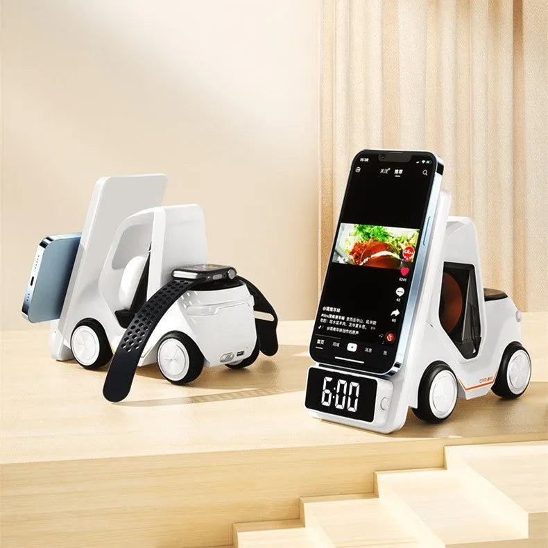 15W wireless fast charging stand bracket for phones in grey, orange, white, and yellow colour options.