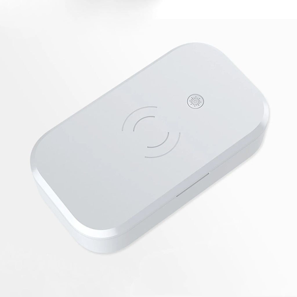 White ultraviolet disinfection box with wireless phone charging for nail art tool sterilisation
