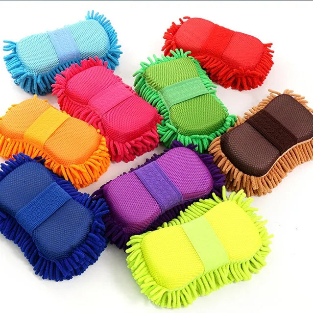 Silver green chenille car wash sponge measuring 14x25cm with microfiber construction