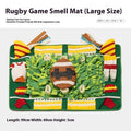 Themed dog sniffing mat with garden camping design hiding treats in fabric folds