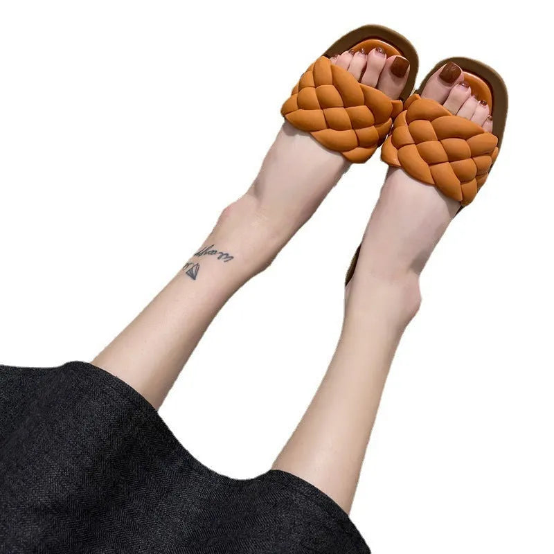 Women's anti-skid thick sole beach sandals in PVC material showing plaid pattern options