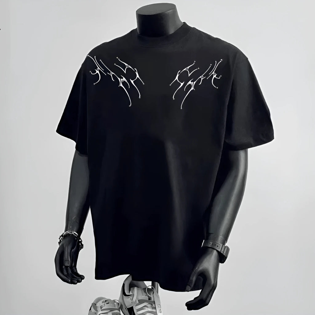 Men's loose fit cotton t-shirt in black or white colours with short sleeves and screen printing