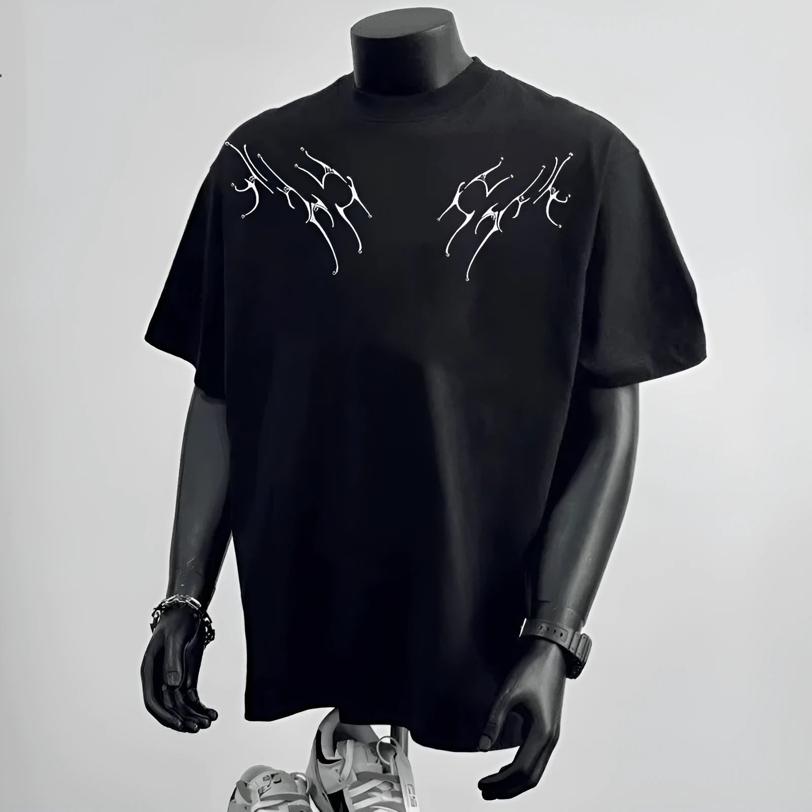Men's loose fit cotton t-shirt in black or white colours with short sleeves and screen printing