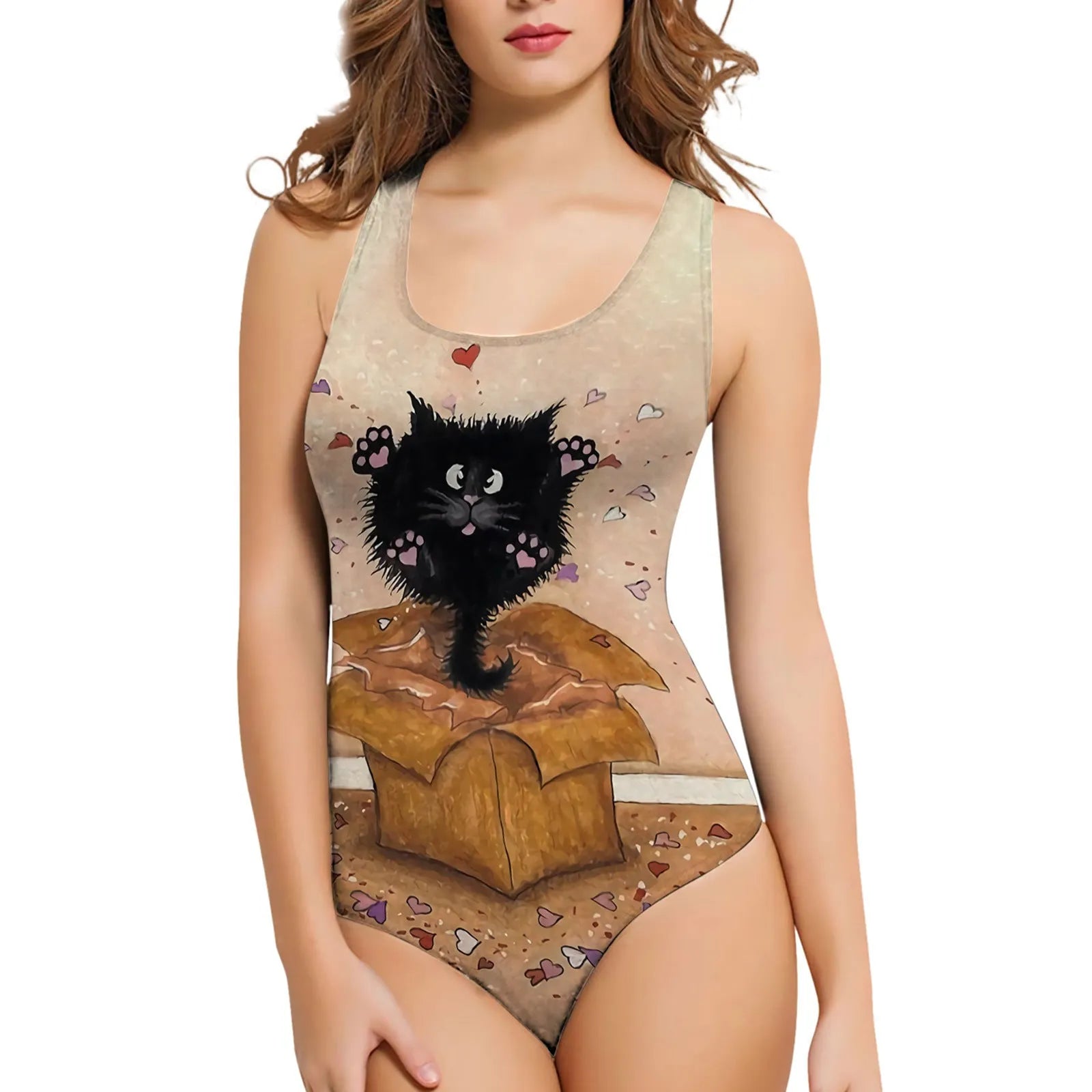 Women's 3D printed pattern one-piece swimsuit in polyester with sunflower design