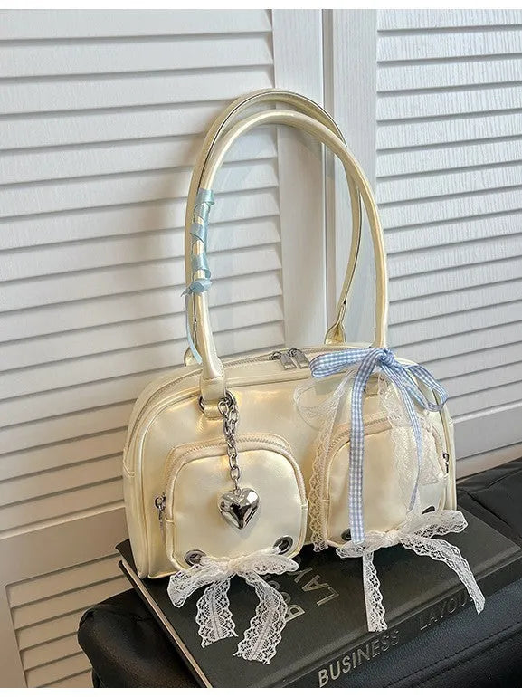 Large beige PU casual shoulder bag with double straps and horizontal square shape