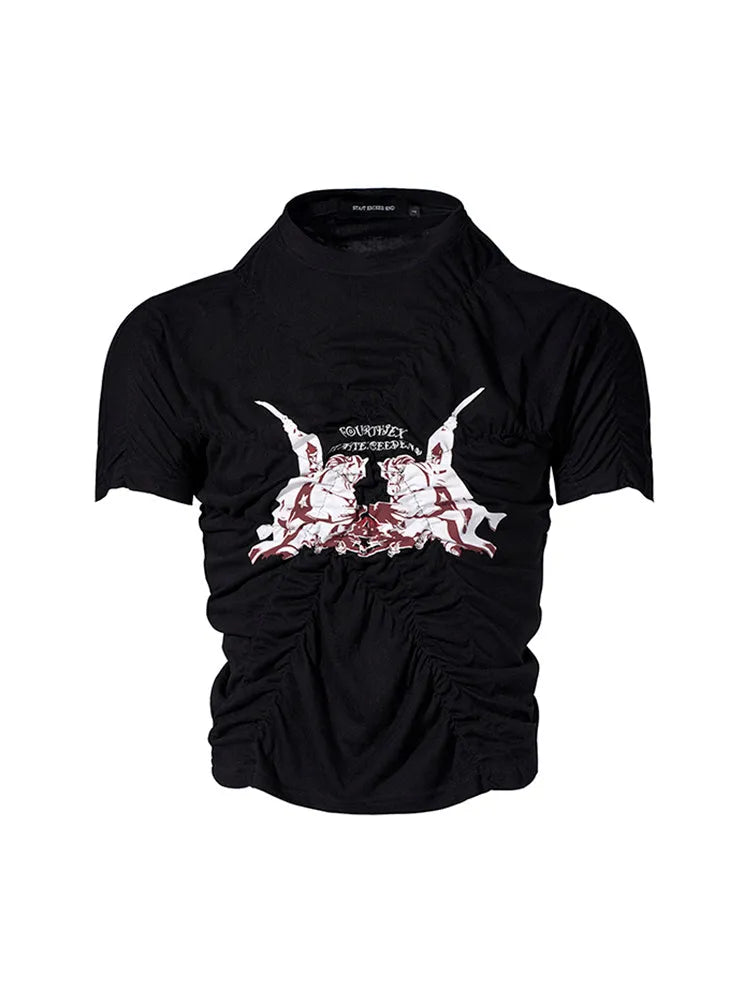 Black men's slim fit short sleeve t-shirt with printed design and round neck.