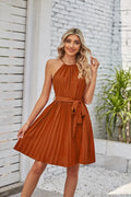 Women's black chiffon halter strapless dress with pleated skirt and adjustable waist