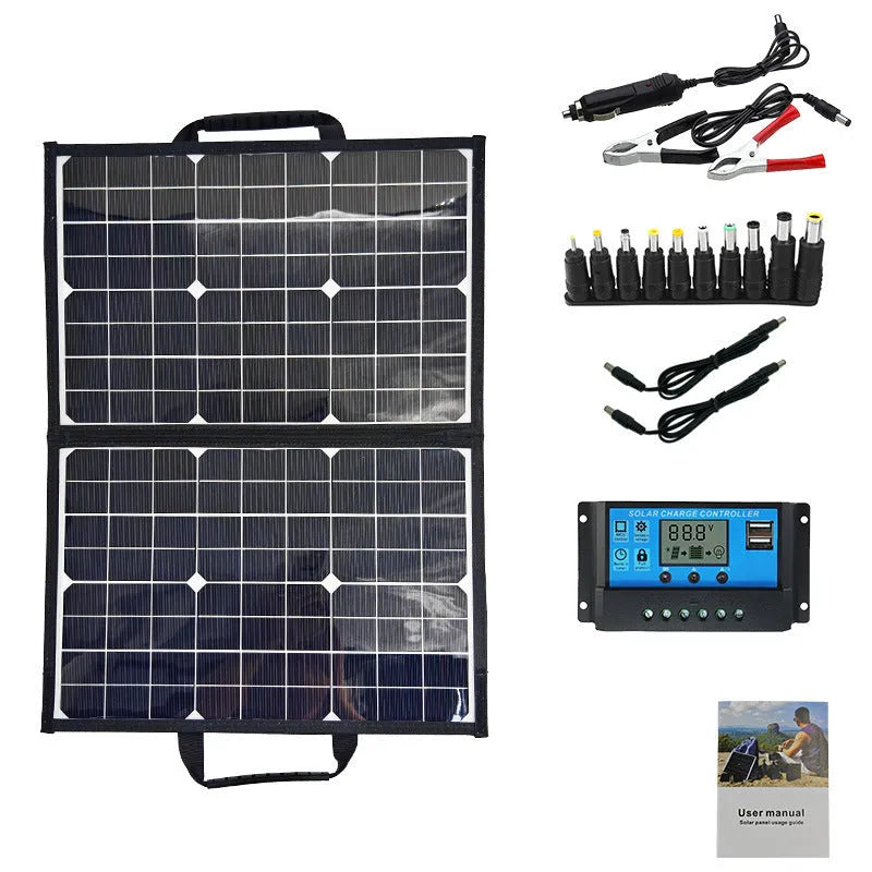 Black 40W portable solar panel folded inside its carrying bag