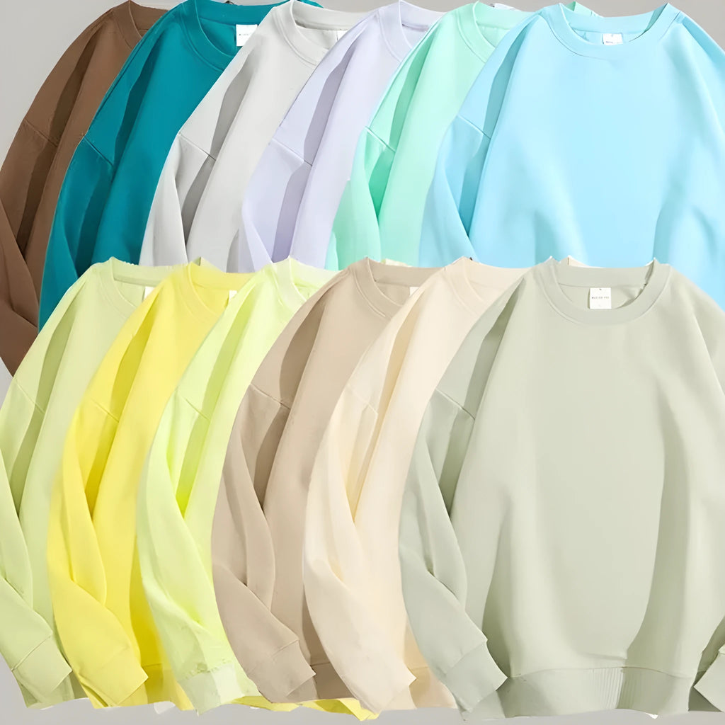 Cotton off shoulder sweater round neck loose fitting pullover in solid colour